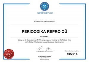 Perioodika Repro OÜ Sertifikaat